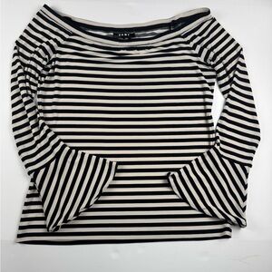 DKNY Women's Black and White Striped Long Sleeve off the shoulder bell sleeves